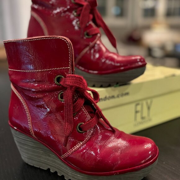 Fly London - Red Leather Ankle Boots - Picture 1 of 9